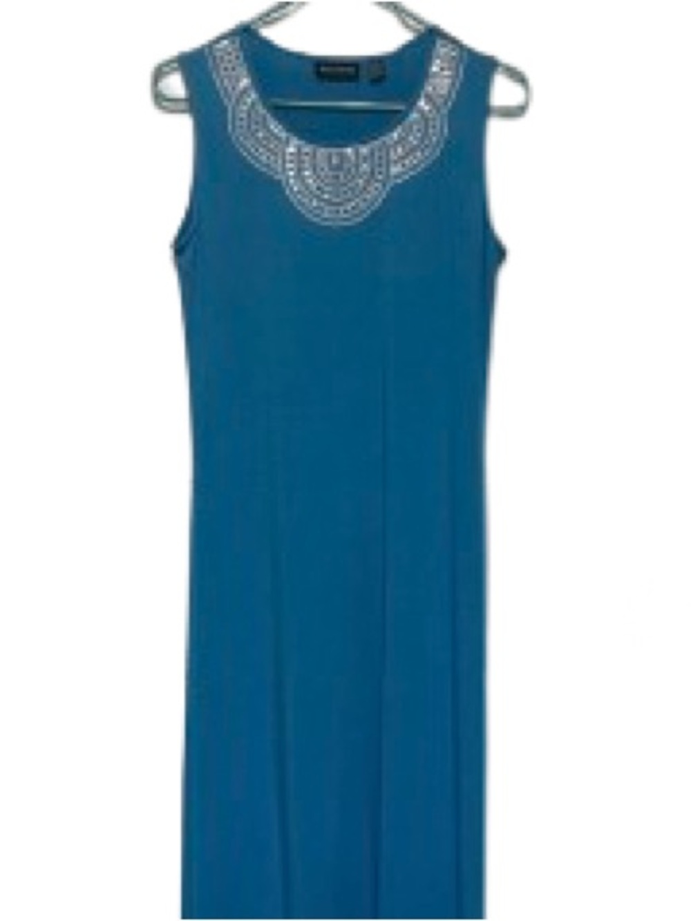 Nina Leonard Maxi Dress Teal with Embellished Neckline Size Small